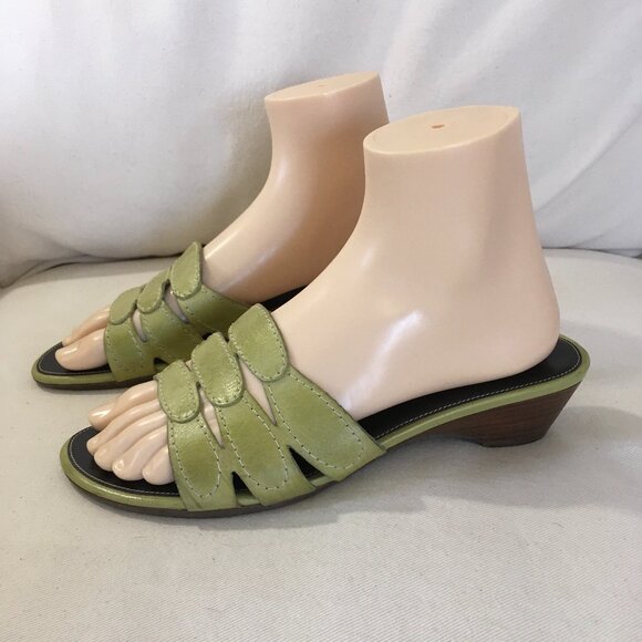 Naturalizer Green Leather Heeled Slide Sandals - Picture 1 of 6